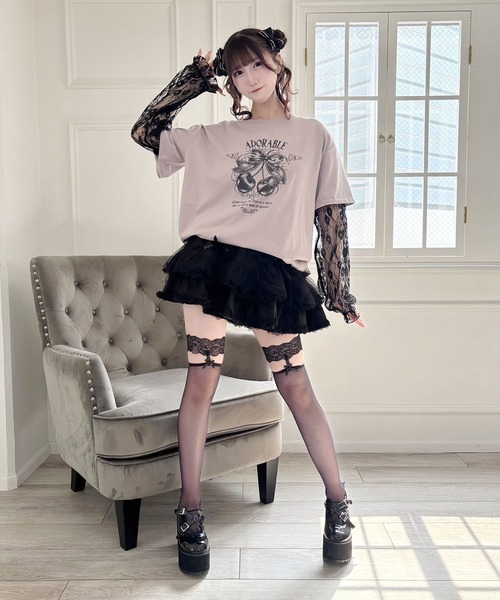 MA*RS(アメーバーマーズ)の「りぼんチェリーレース袖ロンT(Tシャツ/カットソー・レディース・チャコールグレー/ピンク/ブラック/レッド・FREE)」の13枚目の写真