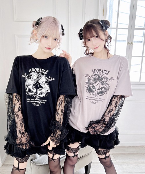 MA*RS(アメーバーマーズ)の「りぼんチェリーレース袖ロンT(Tシャツ/カットソー・レディース・チャコールグレー/ピンク/ブラック/レッド・FREE)」の14枚目の写真