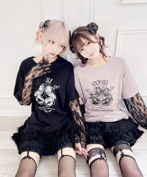 MA*RS(アメーバーマーズ)の「りぼんチェリーレース袖ロンT(Tシャツ/カットソー・レディース・チャコールグレー/ピンク/ブラック/レッド・FREE)」の15枚目の写真