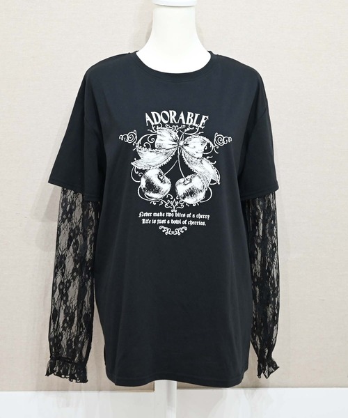 MA*RS(アメーバーマーズ)の「りぼんチェリーレース袖ロンT(Tシャツ/カットソー・レディース・チャコールグレー/ピンク/ブラック/レッド・FREE)」の18枚目の写真