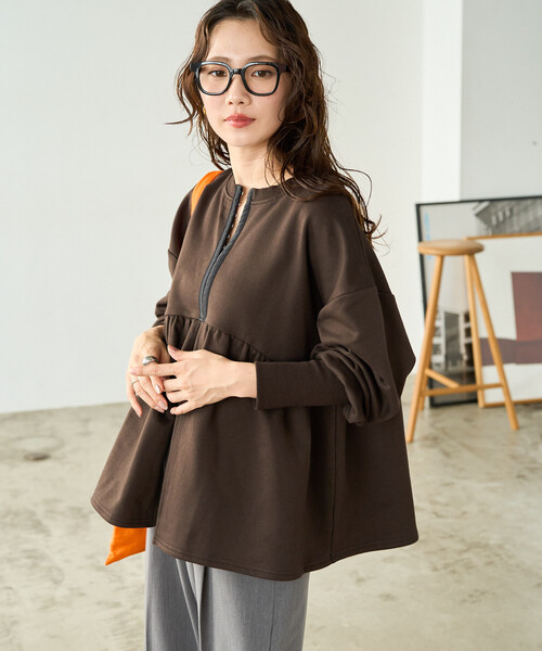 セール】限定展開 ホック あき ペプラム 2way 裏毛 プルオーバー