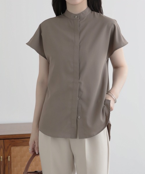 nouvellemoi（ヌーベルモイ）の「比翼フレンチスリーブバンドカラーシャツ（Tシャツ/カットソー・レディース・ブラック/グレイッシュベージュ/ベージュ/アイボリー・S/M/L）」の5枚目の写真