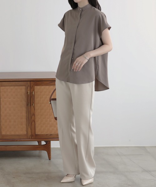 nouvellemoi（ヌーベルモイ）の「比翼フレンチスリーブバンドカラーシャツ（Tシャツ/カットソー・レディース・ブラック/グレイッシュベージュ/ベージュ/アイボリー・S/M/L）」の8枚目の写真