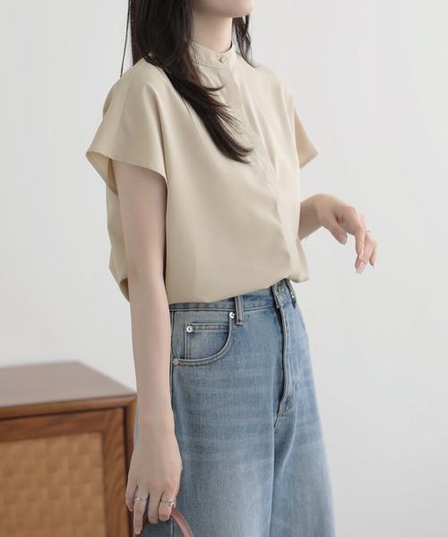 nouvellemoi（ヌーベルモイ）の「比翼フレンチスリーブバンドカラーシャツ（Tシャツ/カットソー・レディース・ブラック/グレイッシュベージュ/ベージュ/アイボリー・S/M/L）」の14枚目の写真