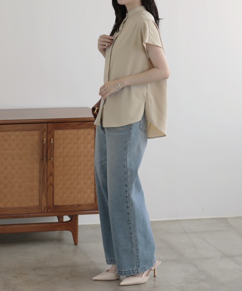 nouvellemoi（ヌーベルモイ）の「比翼フレンチスリーブバンドカラーシャツ（Tシャツ/カットソー・レディース・ブラック/グレイッシュベージュ/ベージュ/アイボリー・S/M/L）」の16枚目の写真