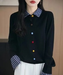 カラフルボタン ドッキングデザインニット
