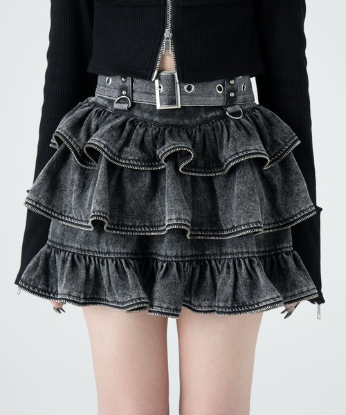 LAZYSLAY（レイジースレイ）の「ジッパーフリルスカート（スカート・レディース・グレー/ブラック・FREE）」の2枚目の写真