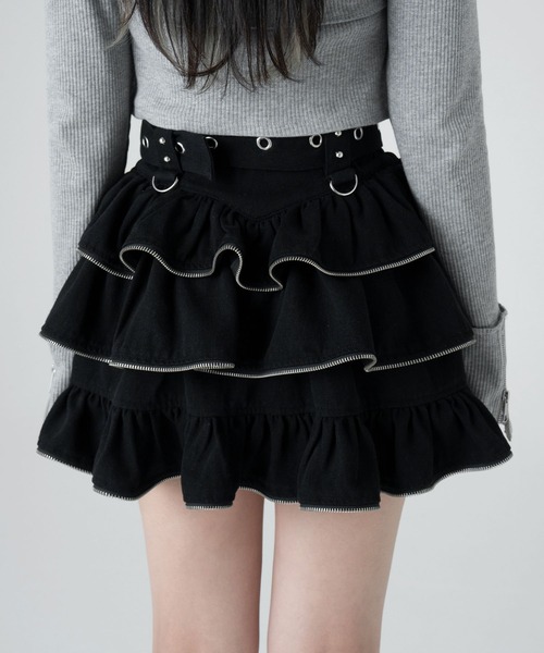 LAZYSLAY（レイジースレイ）の「ジッパーフリルスカート（スカート・レディース・グレー/ブラック・FREE）」の7枚目の写真
