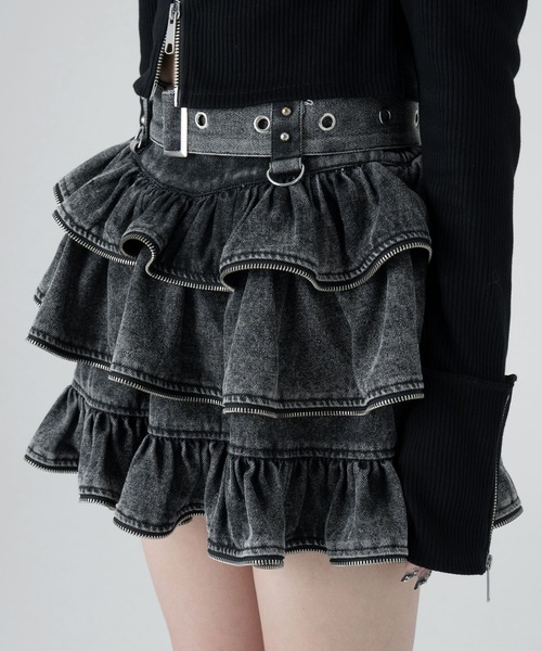 LAZYSLAY（レイジースレイ）の「ジッパーフリルスカート（スカート・レディース・グレー/ブラック・FREE）」の8枚目の写真