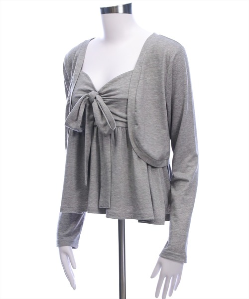 CLEAR BASIC（クリアベーシック）の「フロントリボンビスチェ＆カットボレロセット[オフィスカジュアル リボン フェミニン]（Tシャツ/カットソー・レディース・ブラック/グレー/オフホワイト・F）」の6枚目の写真