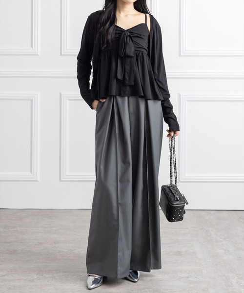 CLEAR BASIC（クリアベーシック）の「フロントリボンビスチェ＆カットボレロセット[オフィスカジュアル リボン フェミニン]（Tシャツ/カットソー・レディース・ブラック/グレー/オフホワイト・F）」の4枚目の写真