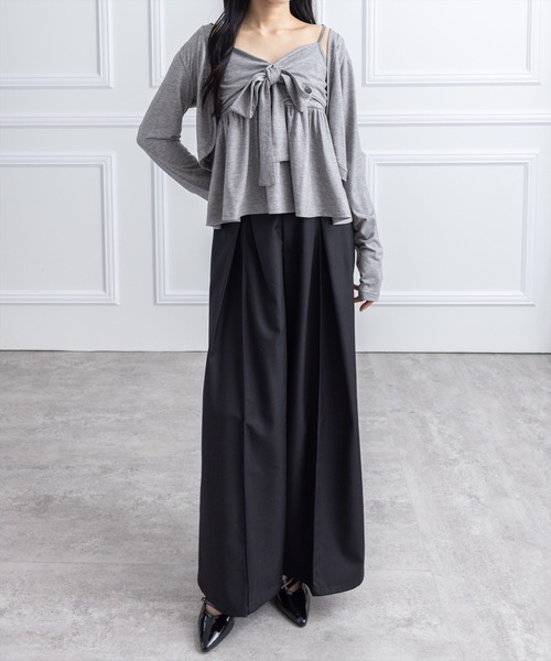 CLEAR BASIC（クリアベーシック）の「フロントリボンビスチェ＆カットボレロセット[オフィスカジュアル リボン フェミニン]（Tシャツ/カットソー・レディース・ブラック/グレー/オフホワイト・F）」の5枚目の写真