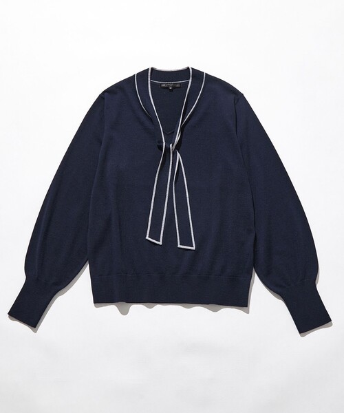 23区 L(ニジュウサンクオオキイサイズ)の「【洗える】ウーステッドウール ボウタイ ニット(ニット/セーター・レディース・グレー系/ネイビー系/ベージュ系/ブラック系・44/46/48)」の10枚目の写真