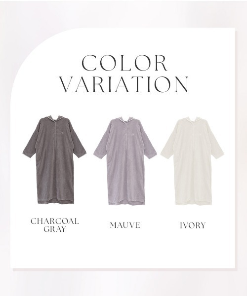 tu-hacci（ツーハッチ）の「湯上がりタオルワンピース（ガウン/バスローブ・レディース・アイボリー/モーブ系/チャコールグレー・F）」の8枚目の写真