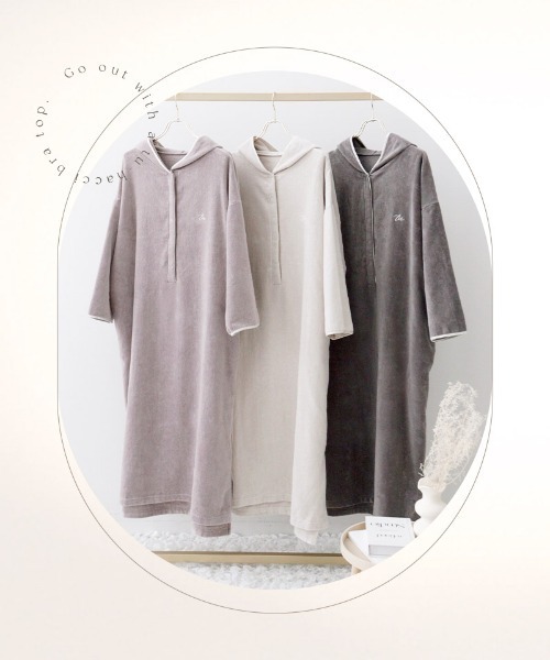 tu-hacci（ツーハッチ）の「湯上がりタオルワンピース（ガウン/バスローブ・レディース・アイボリー/モーブ系/チャコールグレー・F）」の13枚目の写真