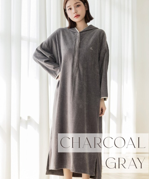 tu-hacci（ツーハッチ）の「湯上がりタオルワンピース（ガウン/バスローブ・レディース・アイボリー/モーブ系/チャコールグレー・F）」の16枚目の写真