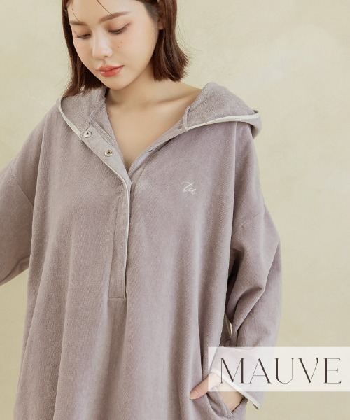 tu-hacci（ツーハッチ）の「湯上がりタオルワンピース（ガウン/バスローブ・レディース・アイボリー/モーブ系/チャコールグレー・F）」の17枚目の写真