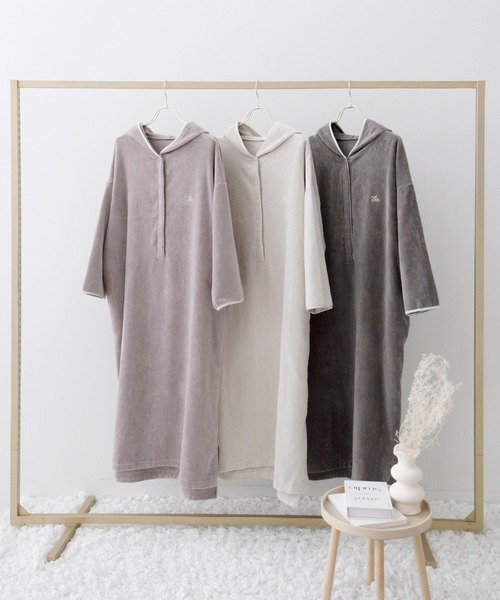 tu-hacci（ツーハッチ）の「湯上がりタオルワンピース（ガウン/バスローブ・レディース・アイボリー/モーブ系/チャコールグレー・F）」の20枚目の写真