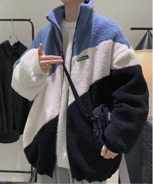 link lot(リンクロット)の「ボアフリースカラーブロック切り替えジャケット(ブルゾン・メンズ・ベージュ/ブルー・M)」の12枚目の写真