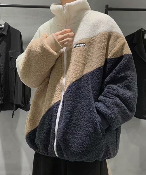 link lot(リンクロット)の「ボアフリースカラーブロック切り替えジャケット(ブルゾン・メンズ・ベージュ/ブルー・M)」の8枚目の写真