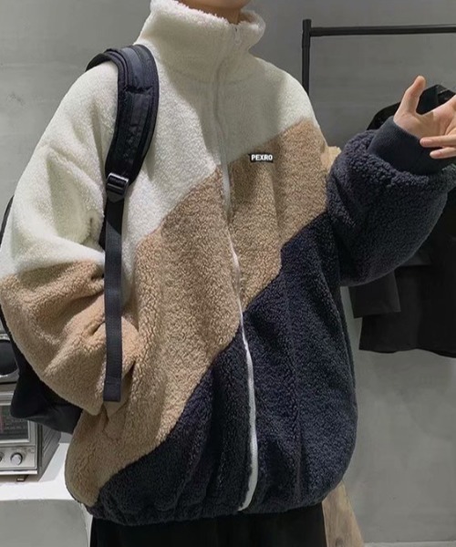 link lot(リンクロット)の「ボアフリースカラーブロック切り替えジャケット(ブルゾン・メンズ・ベージュ/ブルー・M)」の9枚目の写真