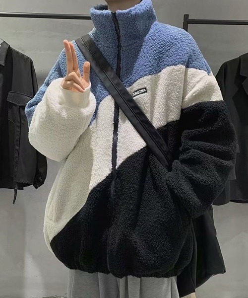 link lot(リンクロット)の「ボアフリースカラーブロック切り替えジャケット(ブルゾン・メンズ・ベージュ/ブルー・M)」の15枚目の写真