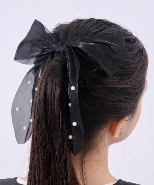 ヘアゴム No.367 シアーパールリボンヘアゴム（その他ヘアアクセサリー）｜pom