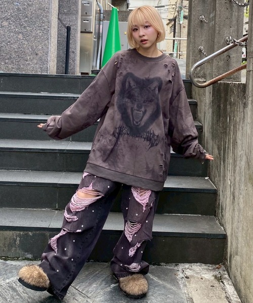 WOLFY DAMAGE TIE DYE スウェット