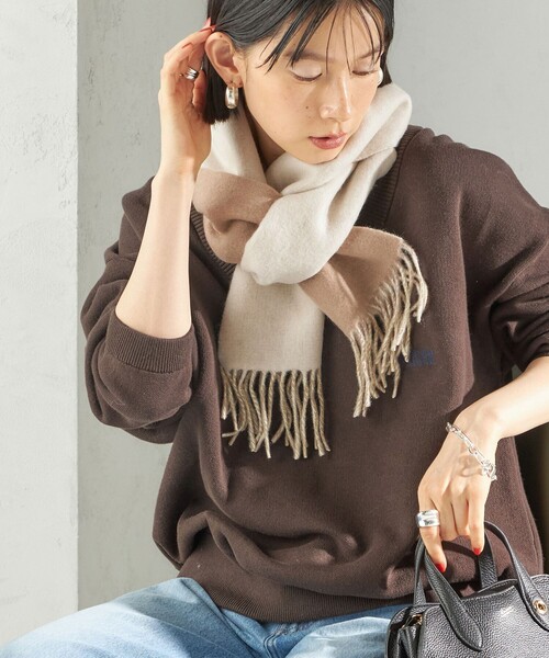 小ウイルス ロゴ入り ホワイト カシミヤ リバーシブルマフラー 30x180cm カシミヤ リバーシブル マフラー（マフラー）｜SHIPS（シップス）の