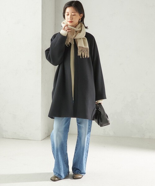 リバーシブルウールマフラー ベージュ/ホワイト シップス SHIPS ソリッド カシミヤ リバーシブル マフラー （クリーム