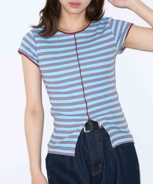 MILLER（ミラー）の「【Robert P. Miller】パネルリブ スリットTシャツ S/S RM261-2263（Tシャツ/カットソー・レディース・ブルー/アイボリー/ブラック/イエロー/ネイビー/レッド/ライトグレー/ブラウン/グリーン/その他5/その他3/その他2/レッド系その他2/その他4/その他6/マルチ・FREE）」の7枚目の写真