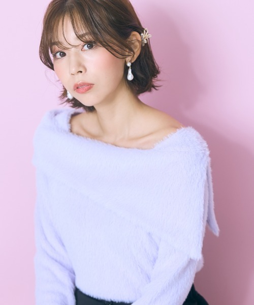 marun（マルン）の「＜大きいサイズ＞シャギー調オフショルダーニットソー marun（ニット/セーター・レディース・ブラック/パープル/オフホワイト・5L/4L/3L/LL/L）」の3枚目の写真