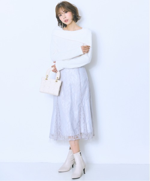 marun（マルン）の「＜大きいサイズ＞シャギー調オフショルダーニットソー marun（ニット/セーター・レディース・ブラック/パープル/オフホワイト・5L/4L/3L/LL/L）」の18枚目の写真