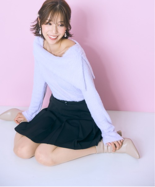 marun（マルン）の「＜大きいサイズ＞シャギー調オフショルダーニットソー marun（ニット/セーター・レディース・ブラック/パープル/オフホワイト・5L/4L/3L/LL/L）」の13枚目の写真