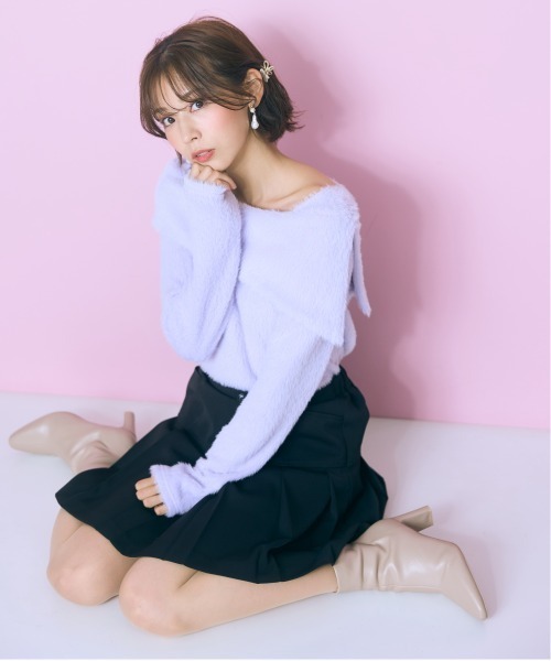 marun（マルン）の「＜大きいサイズ＞シャギー調オフショルダーニットソー marun（ニット/セーター・レディース・ブラック/パープル/オフホワイト・5L/4L/3L/LL/L）」の14枚目の写真