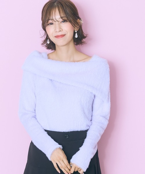 marun（マルン）の「＜大きいサイズ＞シャギー調オフショルダーニットソー marun（ニット/セーター・レディース・ブラック/パープル/オフホワイト・5L/4L/3L/LL/L）」の11枚目の写真