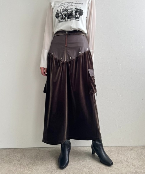 セール】ベロア×合皮ワークスカート（スカート）｜LHELBIE（レルビエ