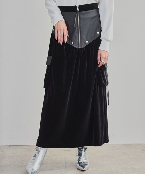 LHELBIE（レルビエ）の「ベロア×合皮ワークスカート（スカート・レディース・ブラウン/ブラック・M）」の12枚目の写真