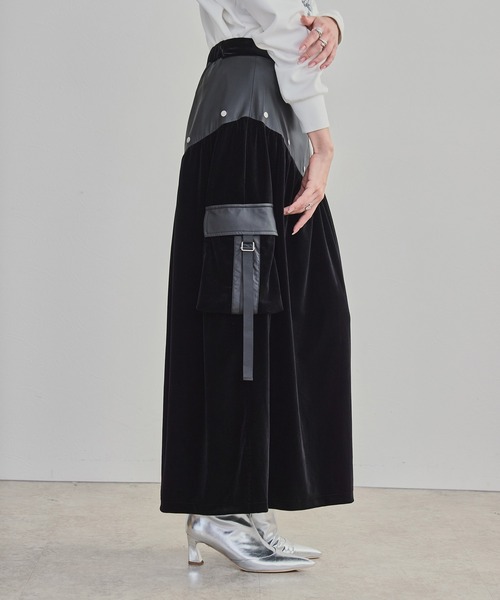 LHELBIE（レルビエ）の「ベロア×合皮ワークスカート（スカート・レディース・ブラウン/ブラック・M）」の10枚目の写真