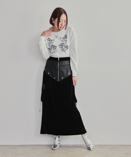 セール】ベロア×合皮ワークスカート（スカート）｜LHELBIE（レルビエ