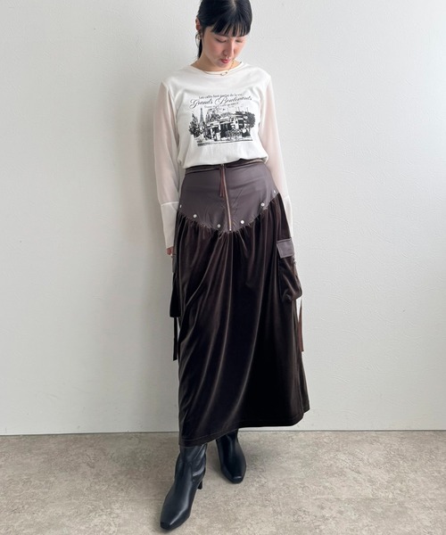 LHELBIE（レルビエ）の「ベロア×合皮ワークスカート（スカート・レディース・ブラウン/ブラック・M）」の17枚目の写真