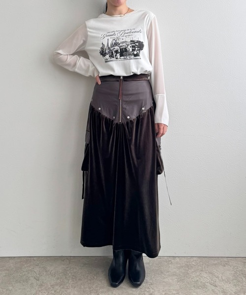 LHELBIE（レルビエ）の「ベロア×合皮ワークスカート（スカート・レディース・ブラウン/ブラック・M）」の16枚目の写真