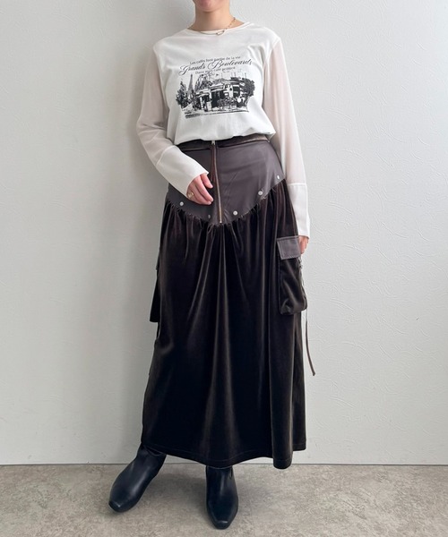 LHELBIE（レルビエ）の「ベロア×合皮ワークスカート（スカート・レディース・ブラウン/ブラック・M）」の19枚目の写真