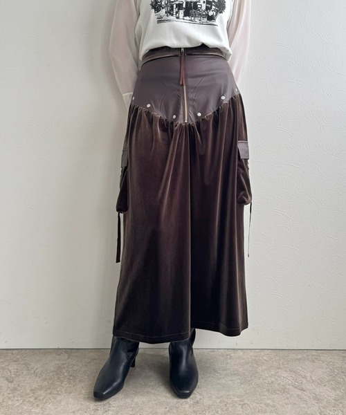 セール】ベロア×合皮ワークスカート（スカート）｜LHELBIE（レルビエ