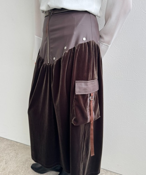 セール】ベロア×合皮ワークスカート（スカート）｜LHELBIE（レルビエ
