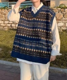 ジャガードVネックニットベスト