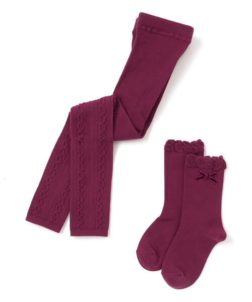 BeBe(ベベ)の「ケーブル編みレギンス+フリルクルーソックスセット(80~140cm)(レギンス/スパッツ・キッズ・ボルドー/ネイビー・L/M/S/XS)」の10枚目の写真