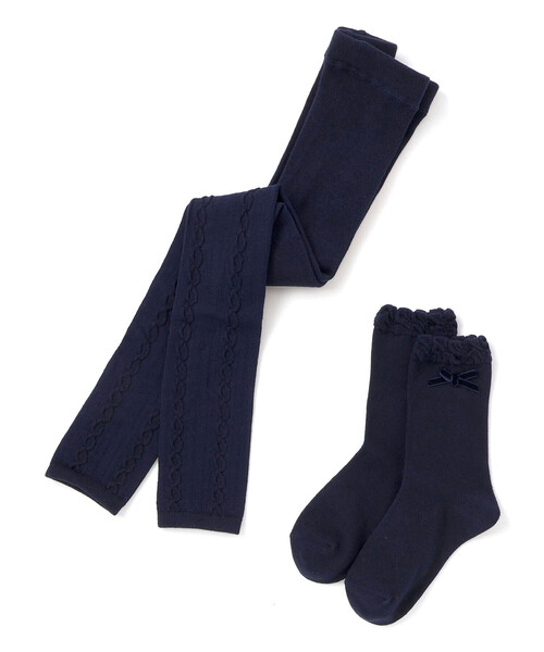 BeBe(ベベ)の「ケーブル編みレギンス+フリルクルーソックスセット(80~140cm)(レギンス/スパッツ・キッズ・ボルドー/ネイビー・L/M/S/XS)」の6枚目の写真