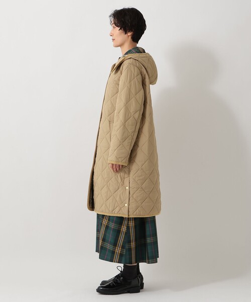 タータンチェック柄フード付きキルトロングコート/Afternoon Tea