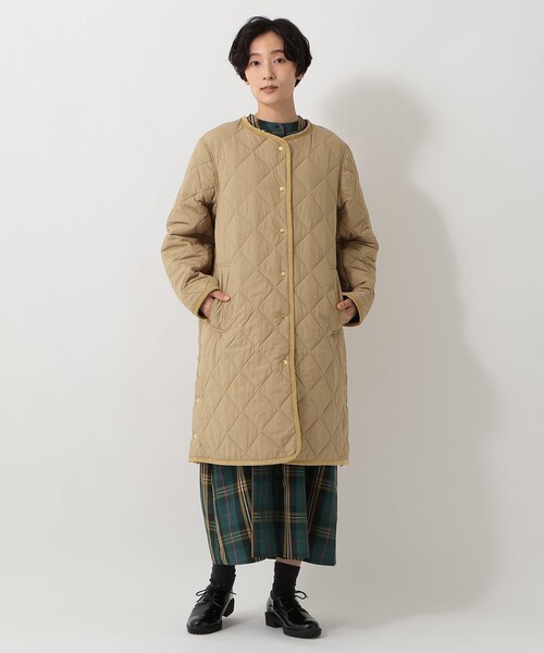 AfternoonTea アフタヌーンティー タータンチェック コート カーキ タータンチェック柄フード付きキルトロングコート/Afternoon Tea